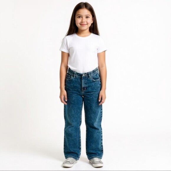 𝅺gap Kids Barrel Jeans elasticized waist zip fly closure indigo wash size 10 - Picture 1 of 8